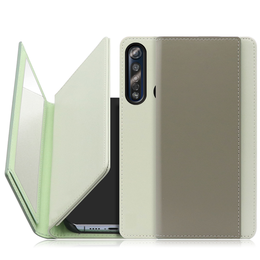 LOOF MIRROR Series motorola moto g8 plus 用 [抹茶グリーン] カード収納 ベルトなし スタンド ミラー 鏡 パステルカラー 化粧直し 鏡付き カードホルダー スタンド