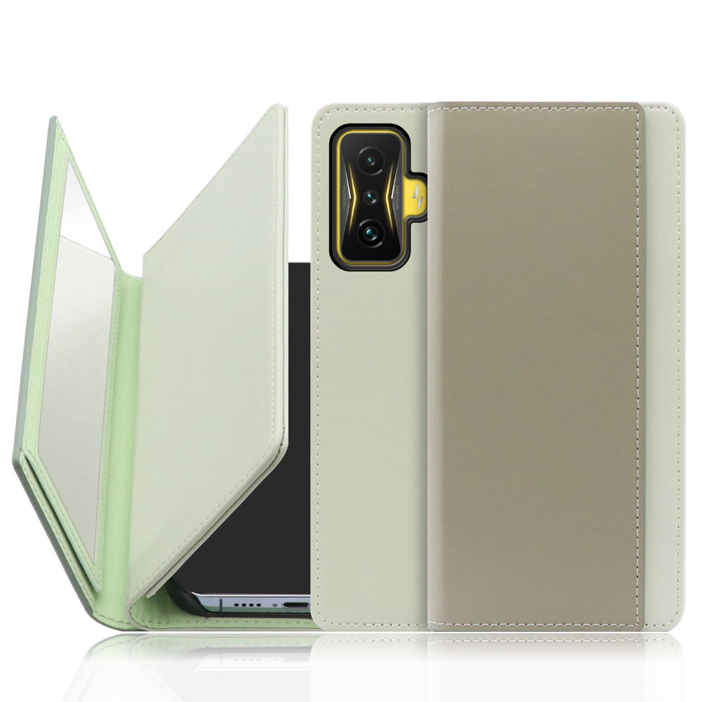 LOOF Mirror Series Xiaomi POCO F4 GT 用 [抹茶グリーン] カード収納 ベルトなし スタンド ミラー 鏡 パステルカラー 化粧直し 鏡付き カードホルダー スタンド