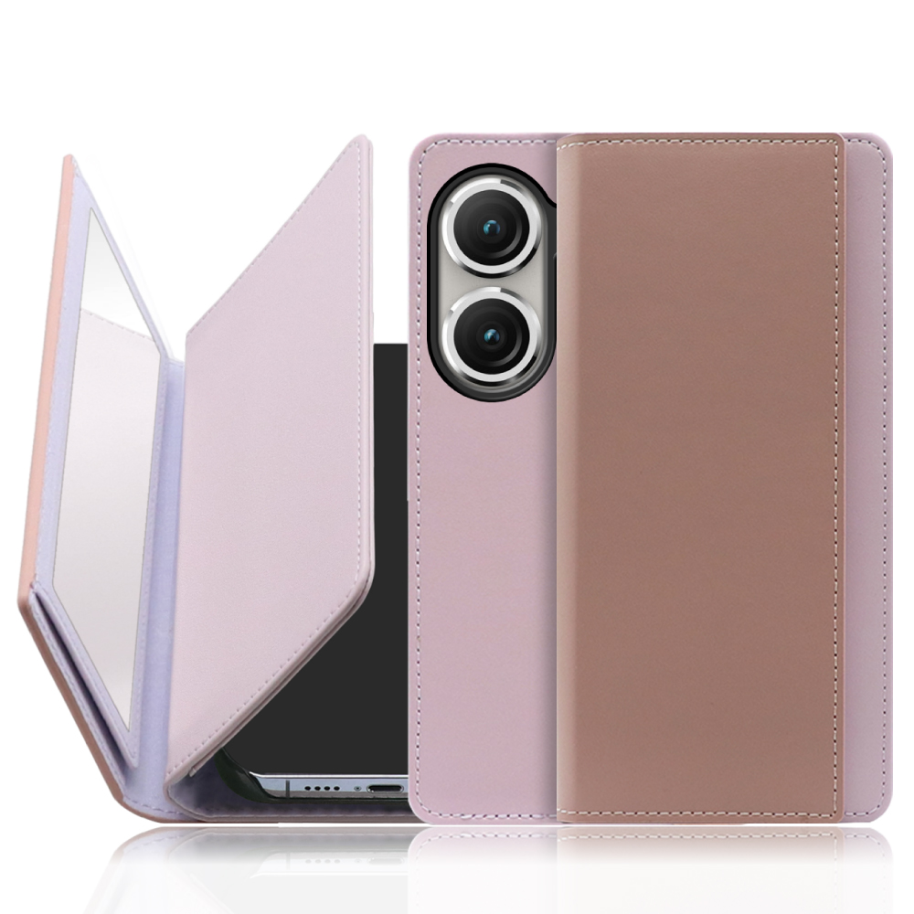 LOOF Mirror Series Zenfone 9 用 [タロパープル] 手帳型ケース カード収納 ベルトなし スタンド ミラー 鏡 パステルカラー 化粧直し 鏡付き カードホルダー スタンド