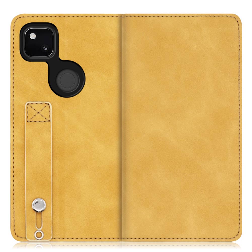 LOOF HOLD-LITE Series Google Pixel 4a 用 [ゴールデンイエロー] ケース カバー スマホケース 手帳型ケース 片手操作補助ベルト 薄型 大容量カード収納