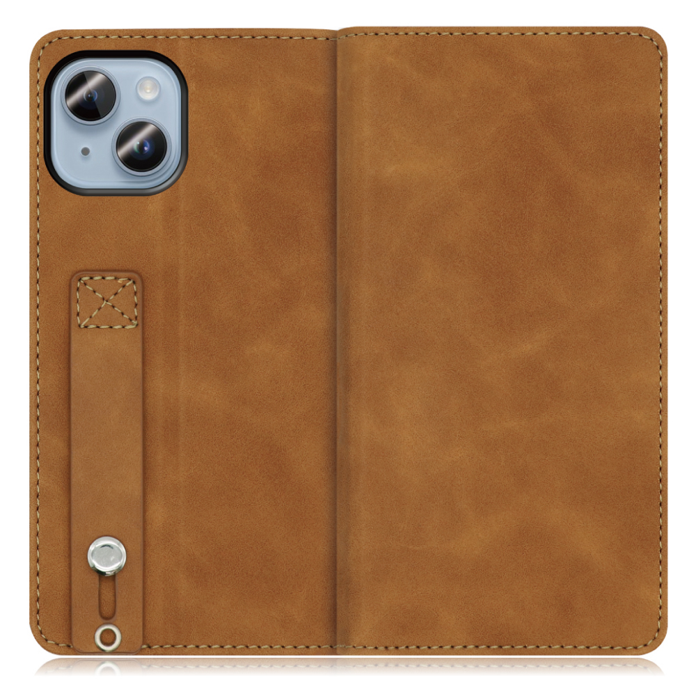 LOOF HOLD-LITE Series iPhone 14 Plus 用 [サンドブラウン] ケース カバー スマホケース 手帳型ケース 片手操作補助ベルト 薄型 大容量カード収納