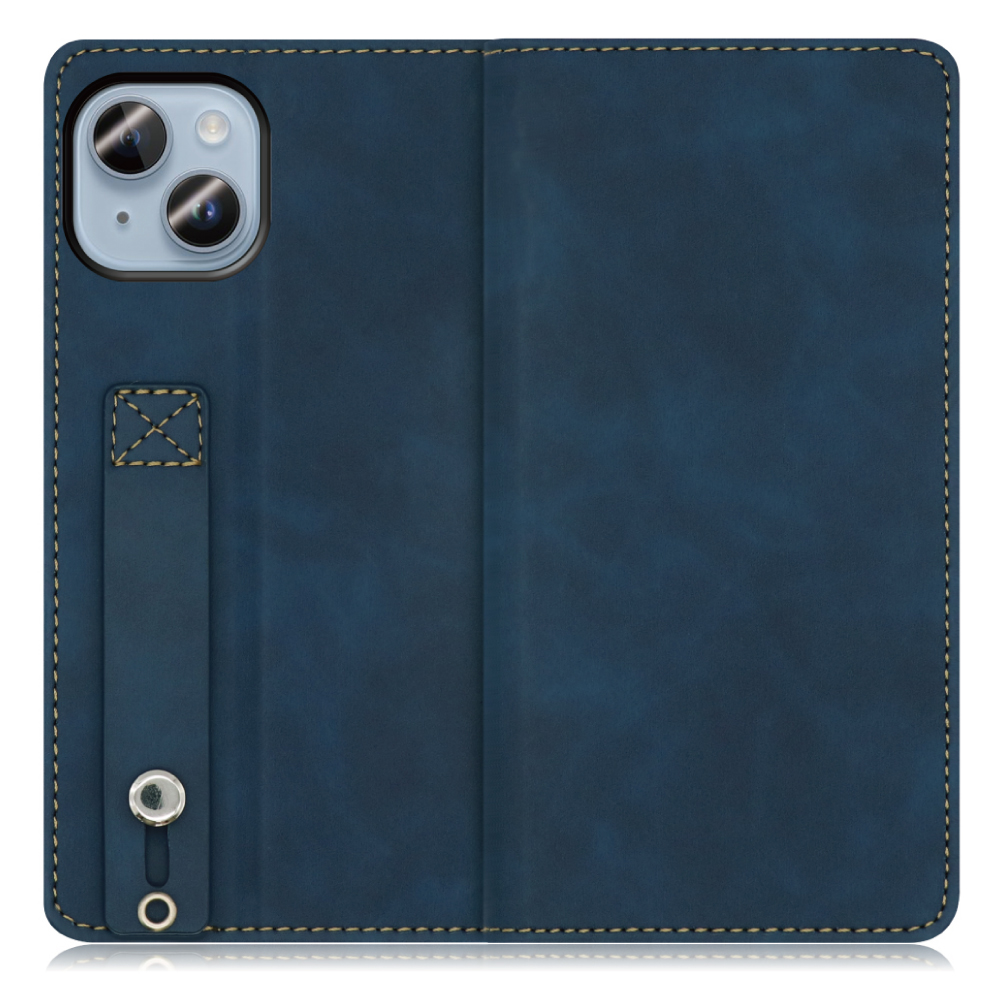LOOF HOLD-LITE Series iPhone 14 用 [クラシックブルー]ケース カバー スマホケース 手帳型ケース 片手操作補助ベルト 薄型 大容量カード収納