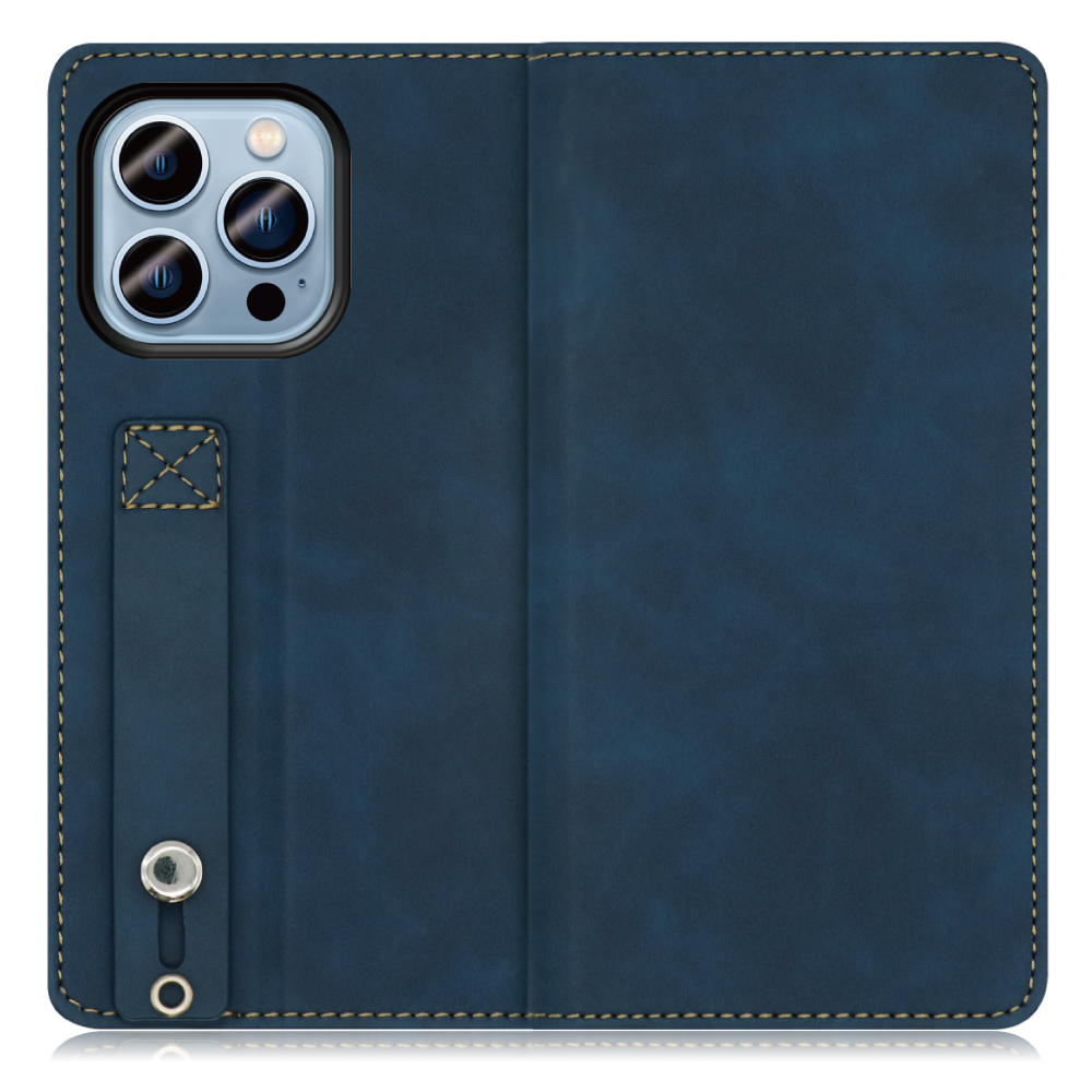 LOOF HOLD-LITE Series iPhone 14 Pro Max 用 [クラシックブルー]ケース カバー スマホケース 手帳型ケース 片手操作補助ベルト 薄型 大容量カード収納