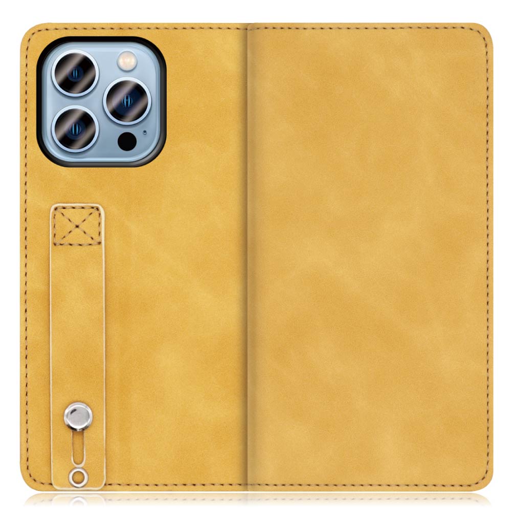 LOOF HOLD-LITE Series iPhone 13 Pro 用 [ゴールデンイエロー] ケース カバー スマホケース 手帳型ケース 片手操作補助ベルト 薄型 大容量カード収納