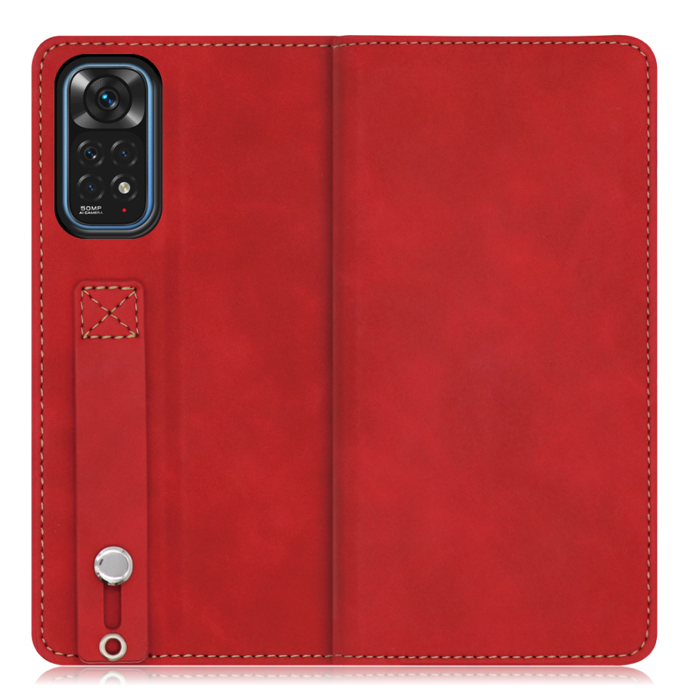 LOOF HOLD-LITE Series Xiaomi Redmi Note 11 用 [ロイヤルレッド] ケース カバー スマホケース 手帳型ケース 片手操作補助ベルト 薄型 大容量カード収納