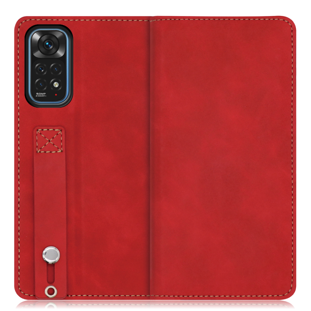 LOOF HOLD-LITE Series Xiaomi Redmi Note 11 用 [ロイヤルレッド] ケース カバー スマホケース 手帳型ケース 片手操作補助ベルト 薄型 大容量カード収納