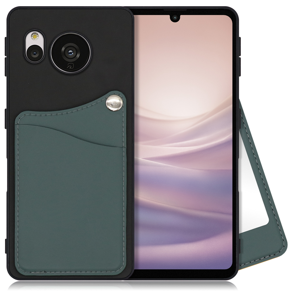 LOOF MODULE-MIRROR BICOLOR Series AQUOS sense7 Plus 用 [スレートグリーン] 背面 ケース スマホケース ハードケース 本革 ミラー 鏡 キャッシュレス FeliCa対応 スマート決済 かざすだけ