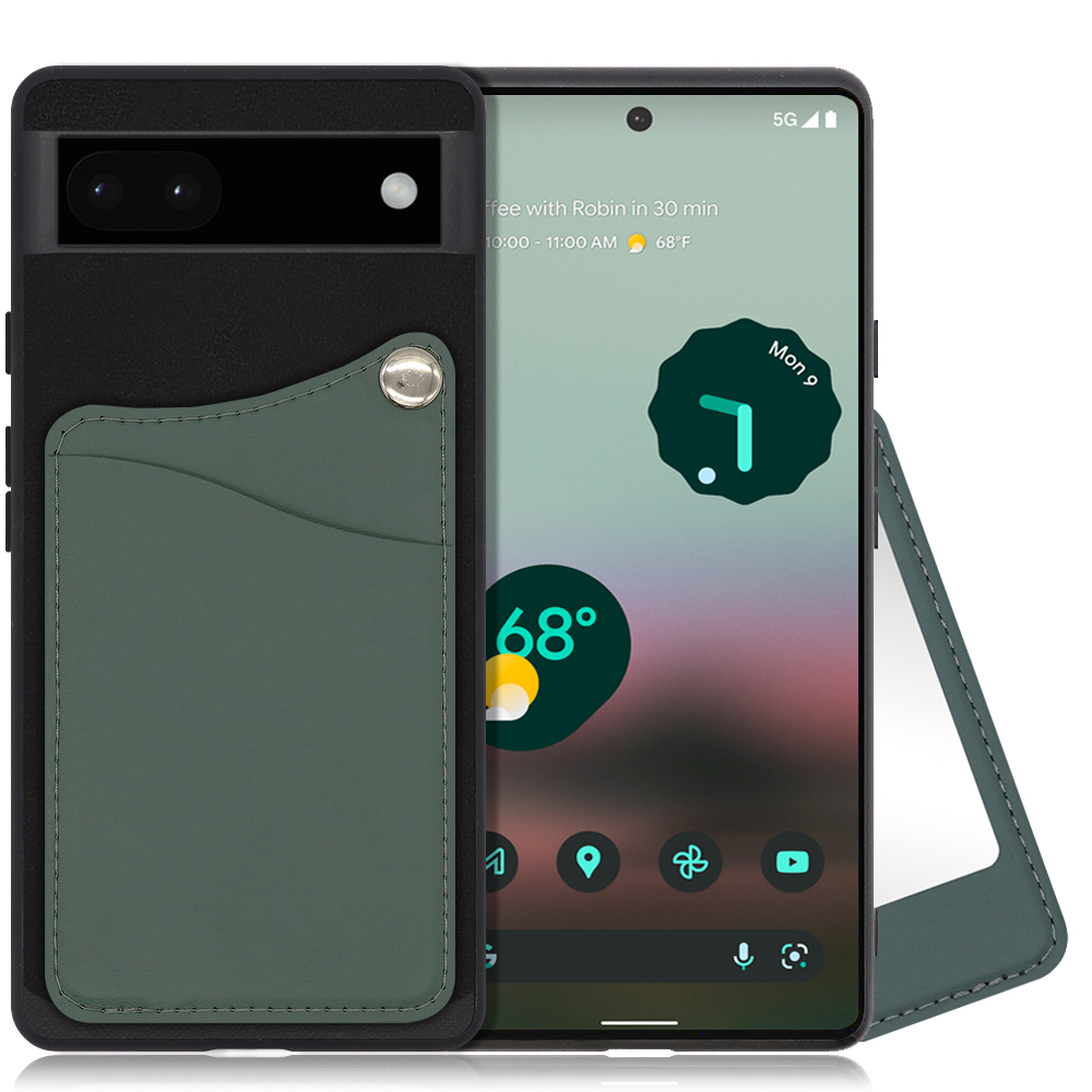 LOOF MODULE-MIRROR BICOLOR Series Google Pixel 6a 用 [スレートグリーン] スマホケース ハードケース 本革 ミラー 鏡 キャッシュレス FeliCa対応 スマート決済 かざすだけ