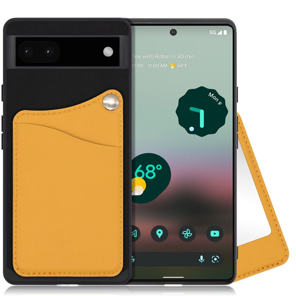 LOOF MODULE-MIRROR BICOLOR Series Google Pixel 6a 用 [メープルオレンジ] スマホケース ハードケース 本革 ミラー 鏡 キャッシュレス FeliCa対応 スマート決済 かざすだけ