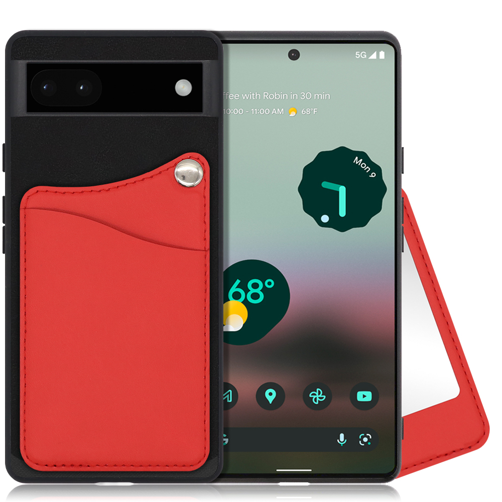 LOOF MODULE-MIRROR BICOLOR Series Google Pixel 6a 用 [スカーレット] スマホケース ハードケース 本革 ミラー 鏡 キャッシュレス FeliCa対応 スマート決済 かざすだけ