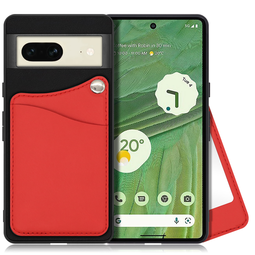 LOOF MODULE-MIRROR BICOLOR Series Google Pixel 7 用 [スカーレット] 背面 ケース スマホケース ハードケース 本革 ミラー 鏡 キャッシュレス FeliCa対応 スマート決済 かざすだけ