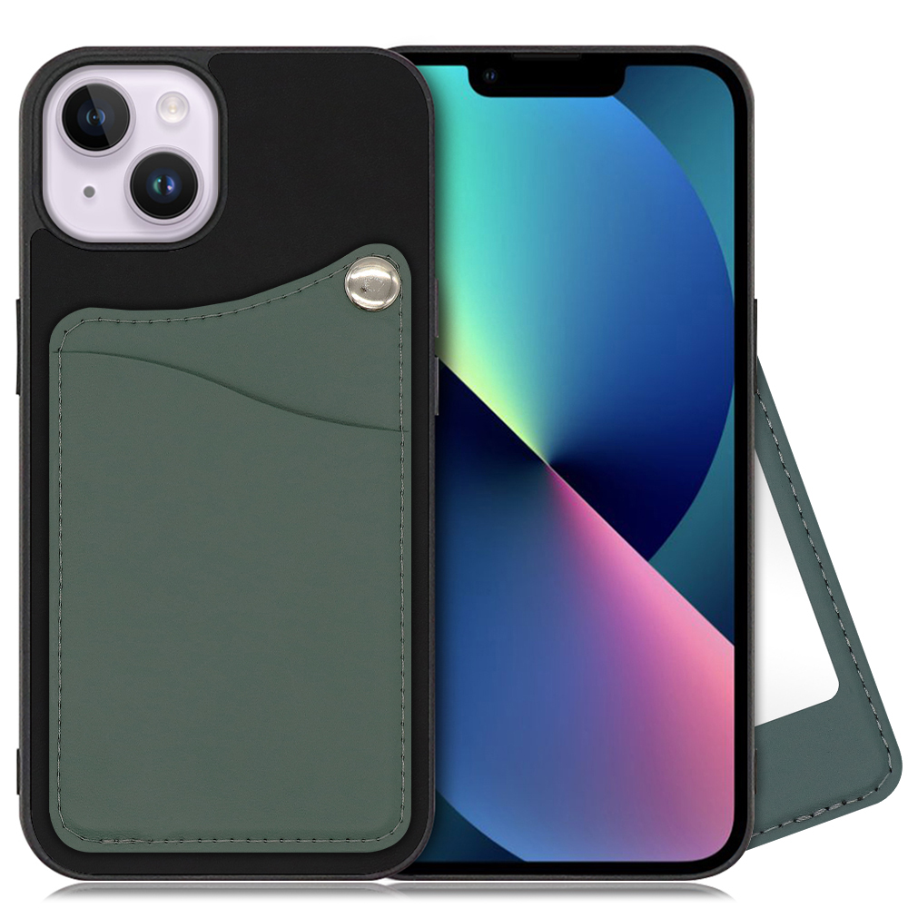 LOOF Module Mirror Bicolor Series iPhone 14 Plus 用 [スレートグリーン] スマホケース ハードケース 本革 ミラー 鏡 キャッシュレス FeliCa対応 スマート決済 かざすだけ
