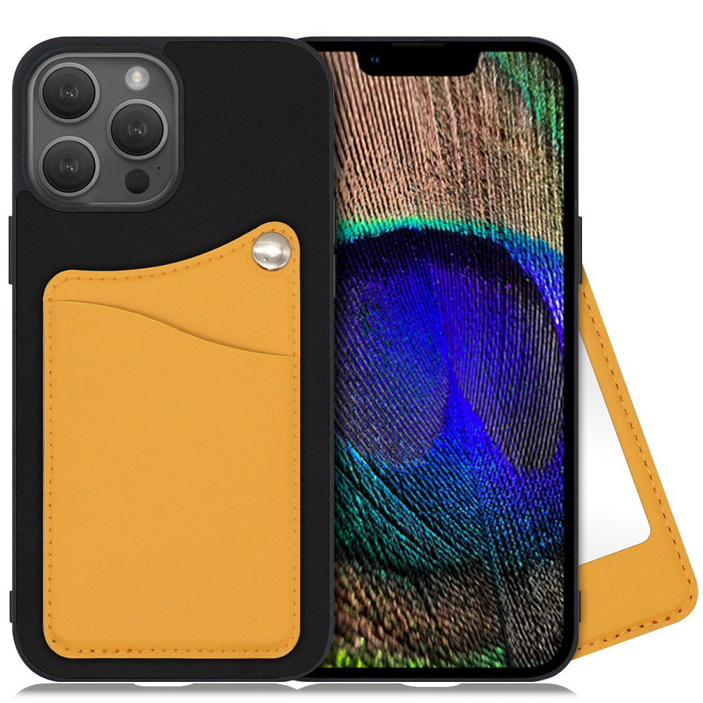 LOOF MODULE-MIRROR BICOLOR Series iPhone 14 Pro 用 [メープルオレンジ] スマホケース ハードケース 本革 ミラー 鏡 キャッシュレス FeliCa対応 スマート決済 かざすだけ