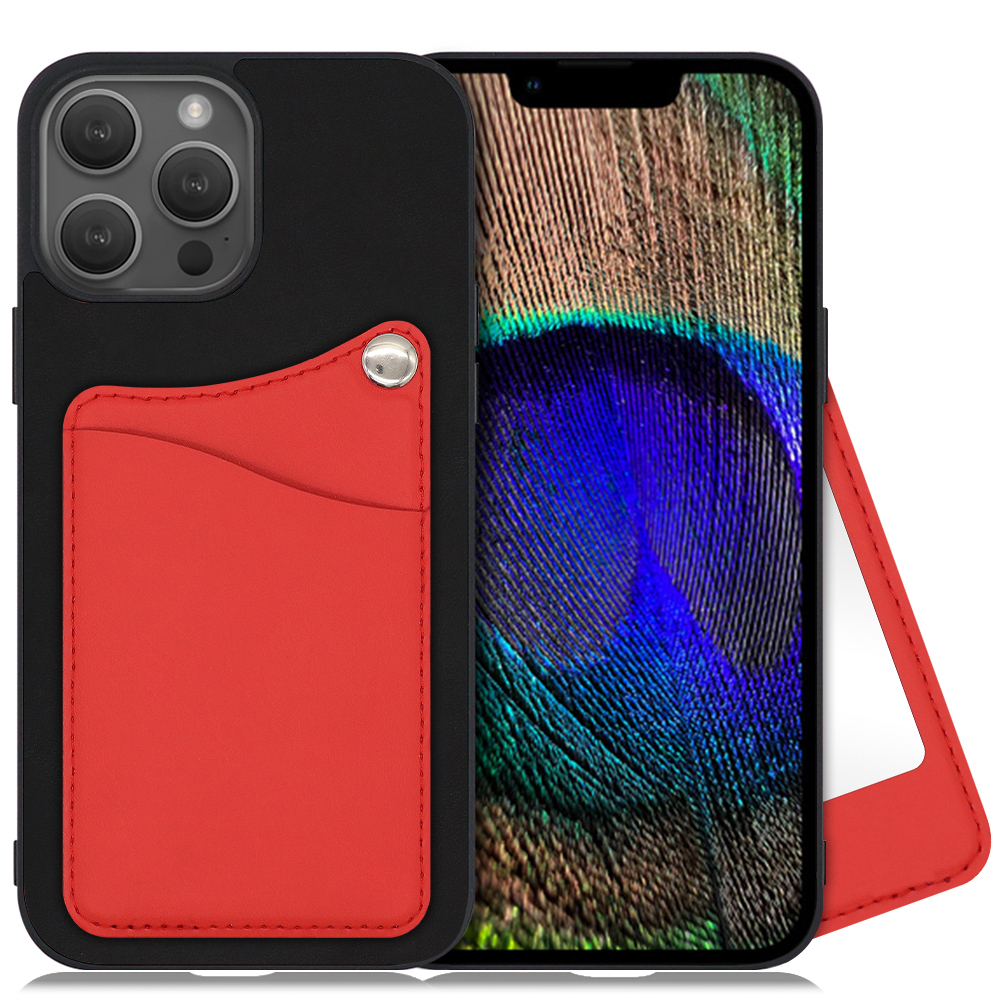 LOOF MODULE-MIRROR BICOLOR Series iPhone 14 Pro 用 [スカーレット] スマホケース ハードケース 本革 ミラー 鏡 キャッシュレス FeliCa対応 スマート決済 かざすだけ