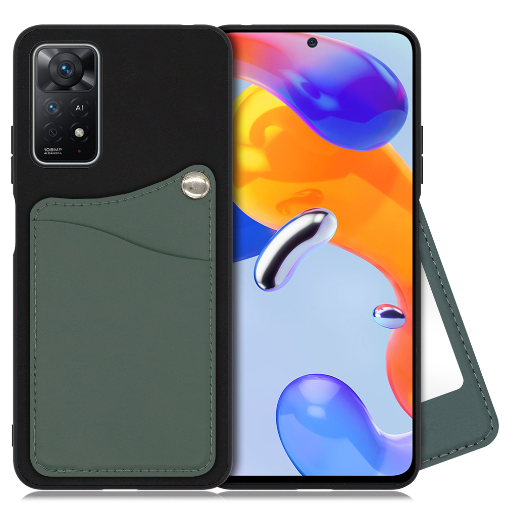 LOOF MODULE-MIRROR BICOLOR Series Xiaomi Redmi Note 11 Pro 5G 用 [スレートグリーン] スマホケース ハードケース 本革 ミラー 鏡 キャッシュレス FeliCa対応 スマート決済 かざすだけ