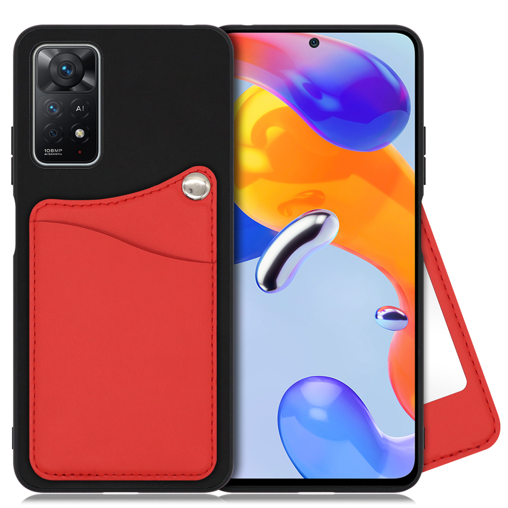 LOOF MODULE-MIRROR BICOLOR Series Xiaomi Redmi Note 11 Pro 5G 用 [スカーレット] スマホケース ハードケース 本革 ミラー 鏡 キャッシュレス FeliCa対応 スマート決済 かざすだけ