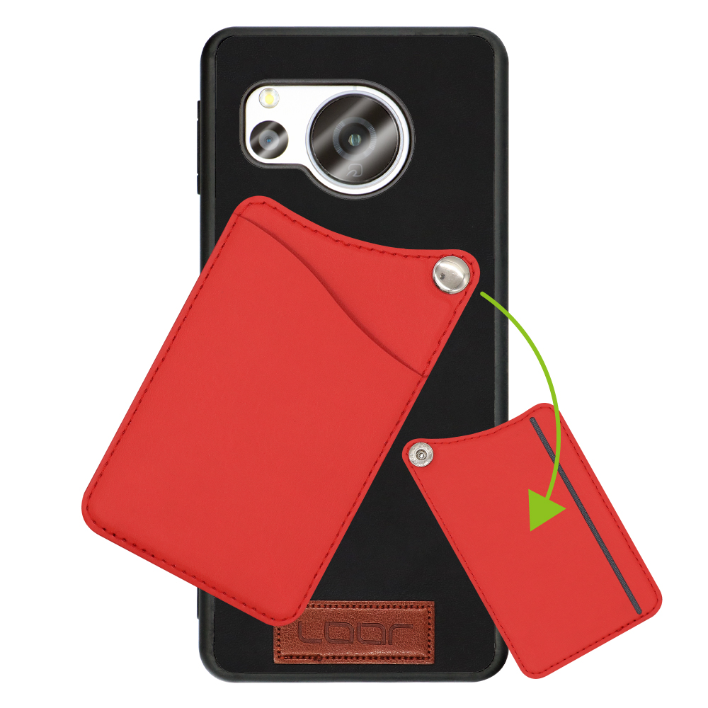 LOOF MODULE-CARD BICOLOR Series AQUOS sense8 アクオス 用 [スカーレット] 背面 ケース スマホケース ハードケース 本革 カード収納 ポケット キャッシュレス FeliCa対応 スマート決済 かざすだけ