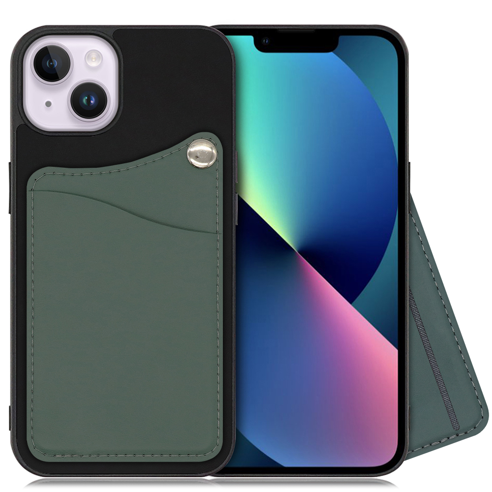 LOOF Module Card Bicolor Series iPhone 14 Plus 用 [スレートグリーン] スマホケース ハードケース 本革 カード収納 ポケット キャッシュレス FeliCa対応 スマート決済 かざすだけ