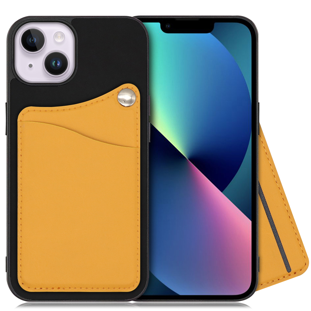 LOOF Module Card Bicolor Series iPhone 14 Plus 用 [メープルオレンジ] スマホケース ハードケース 本革 カード収納 ポケット キャッシュレス FeliCa対応 スマート決済 かざすだけ
