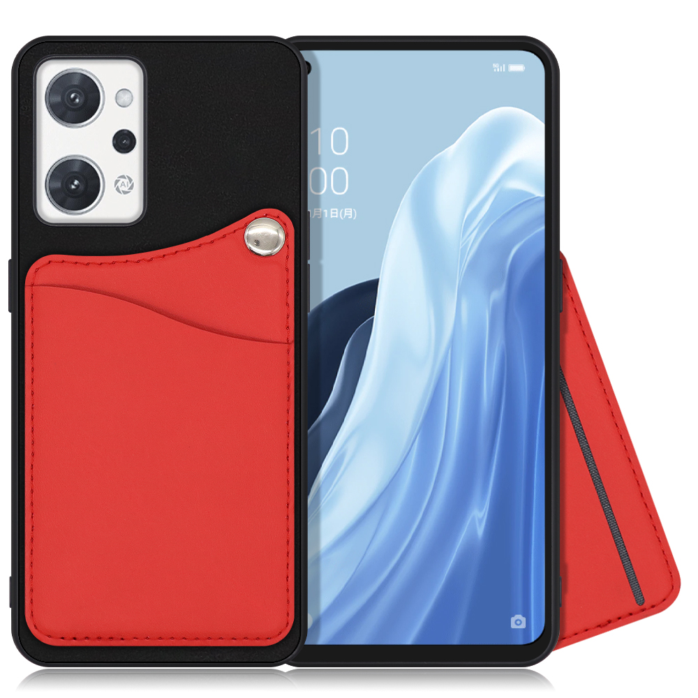 LOOF MODULE-CARD BICOLOR Series OPPO Reno7 A / Reno9 A OPG04 / CPH2523 用 [スカーレット] 背面 ケース スマホケース ハードケース 本革 カード収納 ポケット キャッシュレス FeliCa対応 スマート決済 かざすだけ