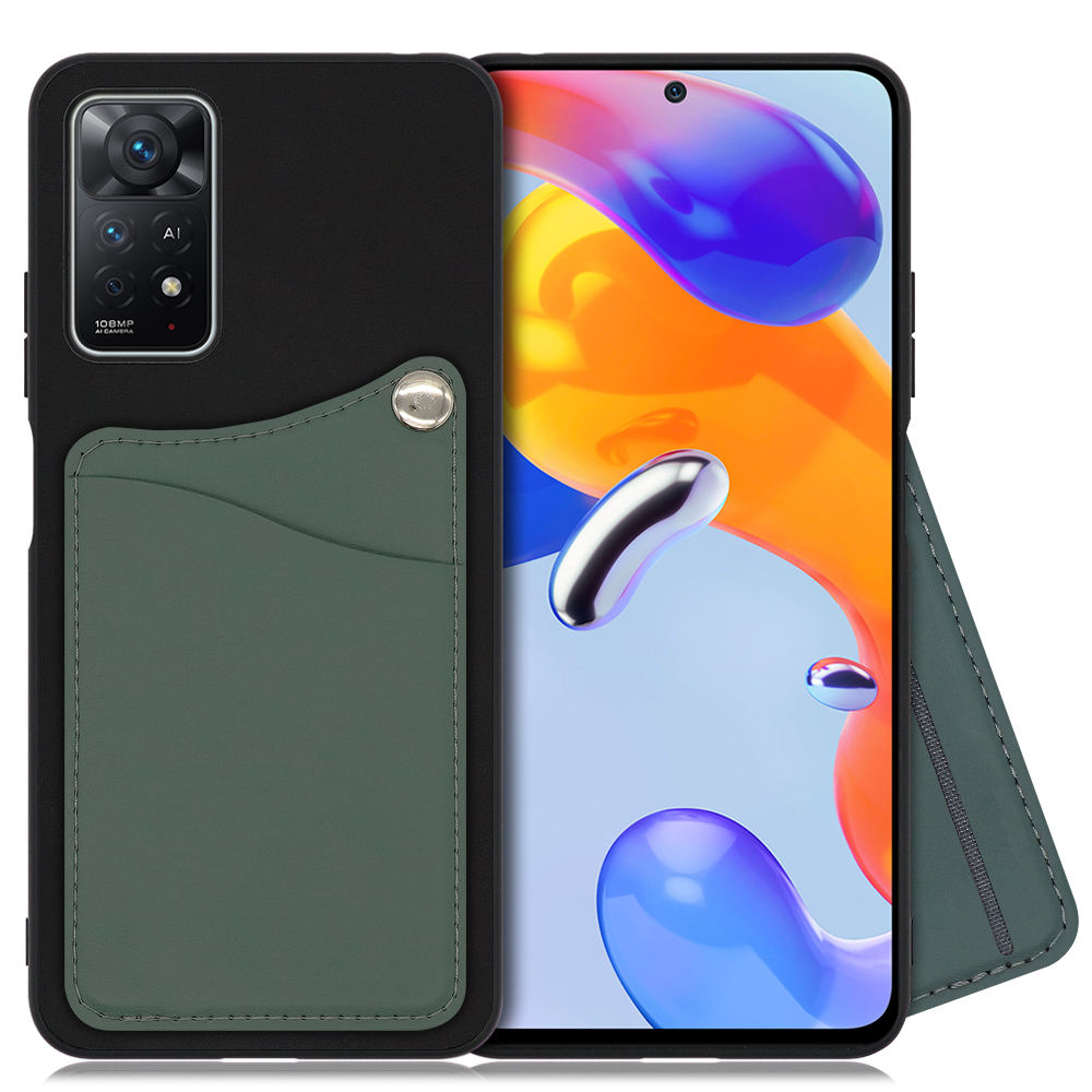 LOOF MODULE-CARD BICOLOR Series Xiaomi Redmi Note 11 Pro 5G 用 [スレートグリーン] スマホケース ハードケース 本革 カード収納 ポケット キャッシュレス FeliCa対応 スマート決済 かざすだけ