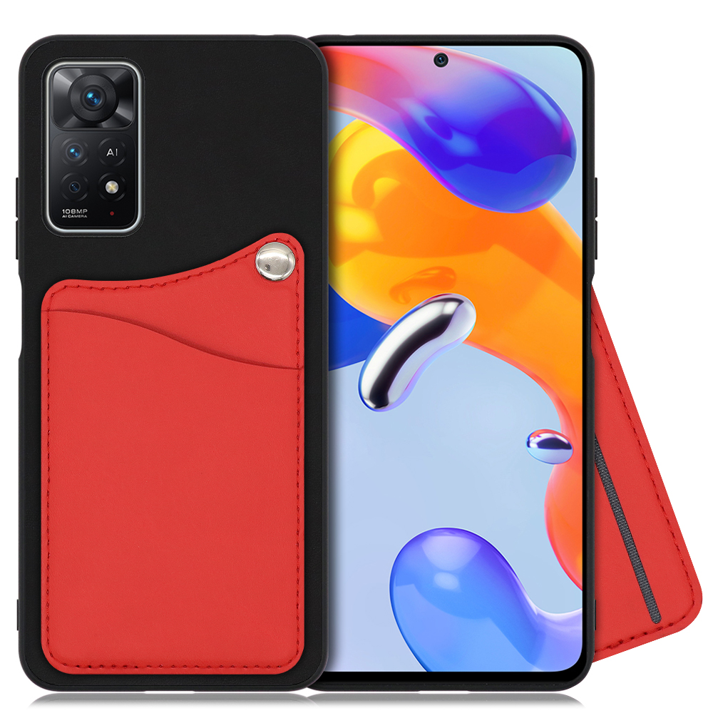 LOOF Module Card Bicolor Series Xiaomi Redmi Note 11 Pro 5G 用 [スカーレット] スマホケース ハードケース 本革 カード収納 ポケット キャッシュレス FeliCa対応 スマート決済 かざすだけ