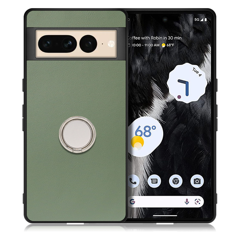 LOOF RING-SHELL Series Google Pixel 7 Pro 用 [ホーリーグリーン]ケース 背面 ケース 背面 スマホケース ハードケース スマホリング リング付き リング 薄い 軽い 落下防止 スタンド 本革 かわいい