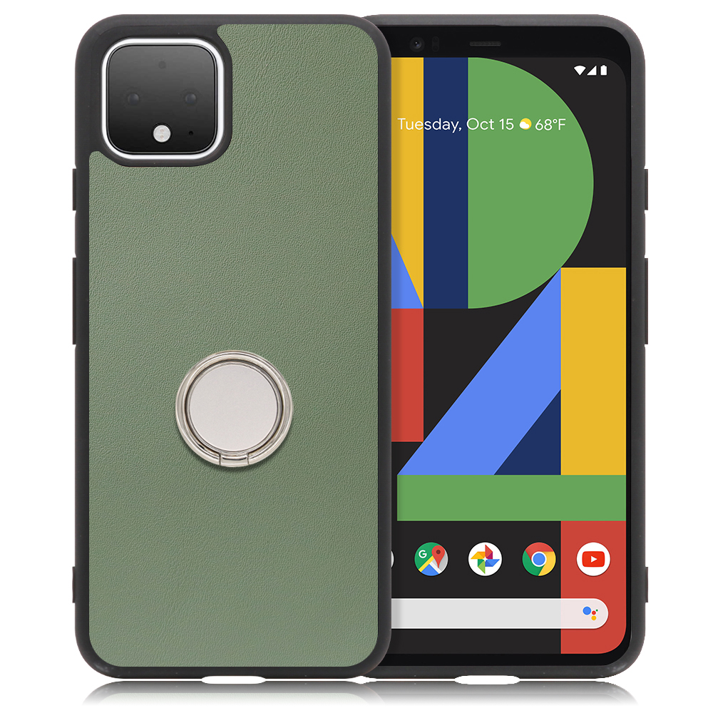 LooCo Official Shop LOOF RING-SHELL Series Google Pixel 用 [ホーリーグリーン] ケース  背面 スマホケース ハードケース スマホリング リング付き リング 薄い 軽い 落下防止 スタンド 本革 かわいい