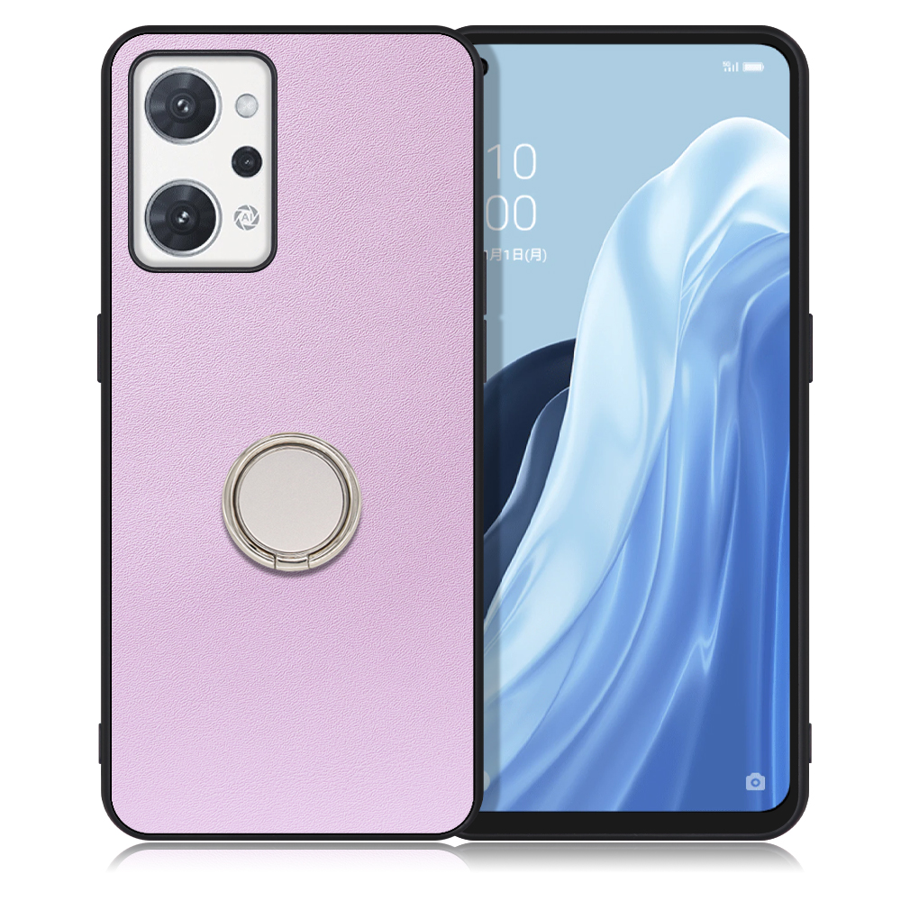 LOOF RING-SHELL Series OPPO Reno7 A OPG04 Reno7A 用 [ラベンダーパープル] ケース 背面 ケース 背面 スマホケース ハードケース スマホリング リング付き リング 薄い 軽い 落下防止 スタンド 本革 かわいい