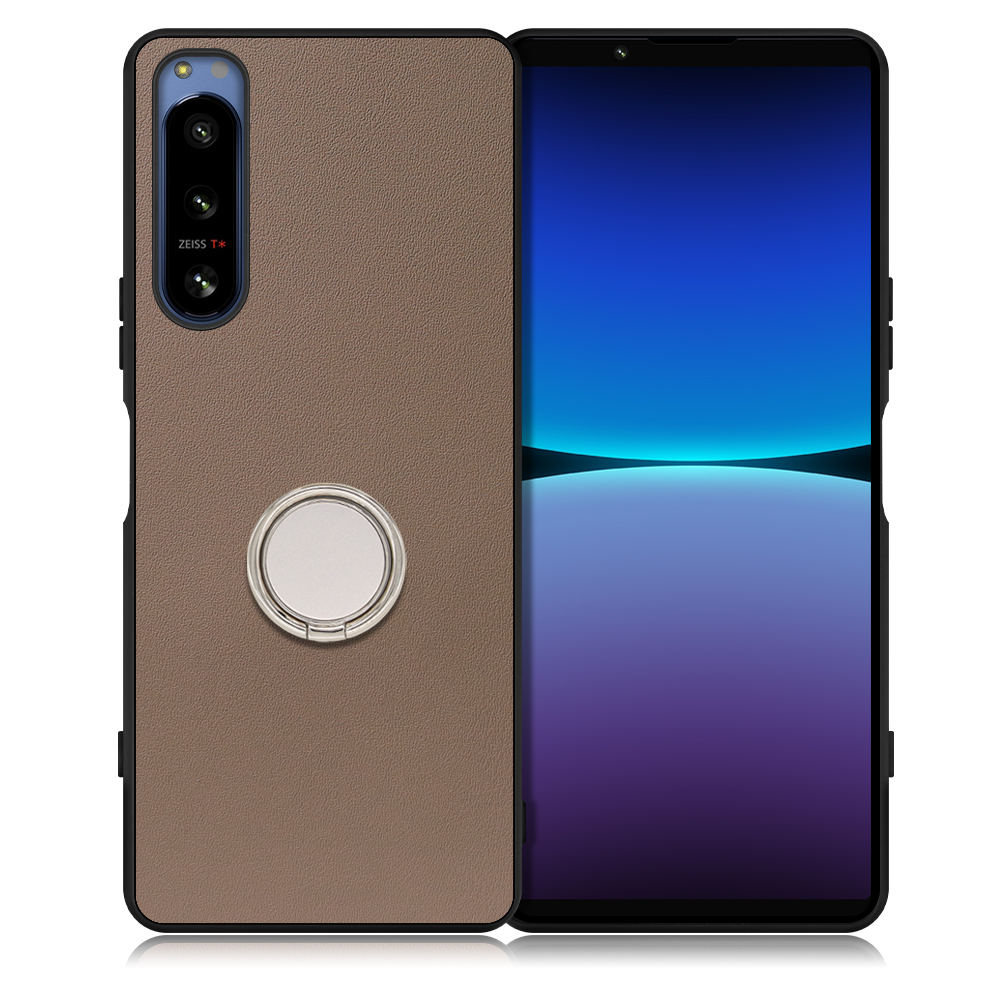 LOOF RING-SHELL Series Xperia 5 IV SO-54C / SOG09 用 [ラテブラウン] ケース 背面 ケース 背面 スマホケース ハードケース スマホリング リング付き リング 薄い 軽い 落下防止 スタンド 本革 かわいい