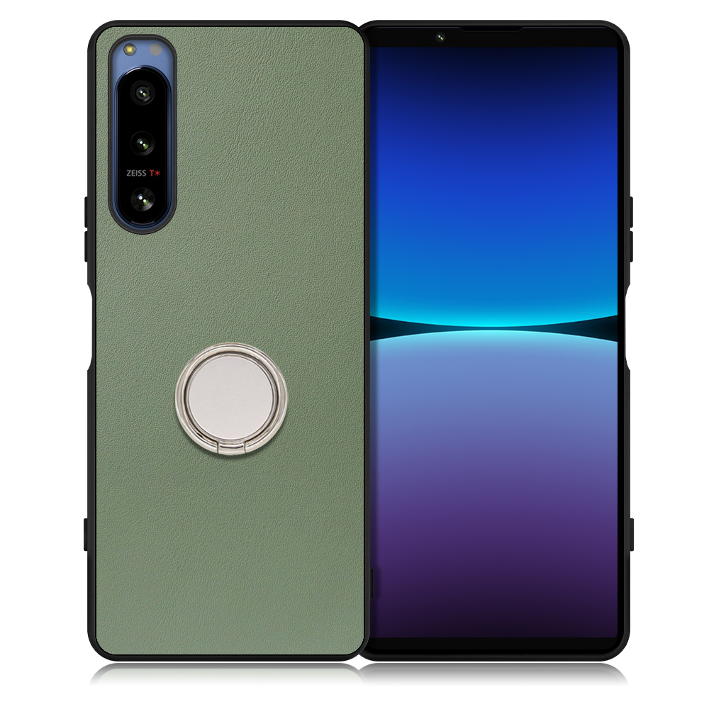 LOOF RING-SHELL Series Xperia 5 IV SO-54C / SOG09 用 [ホーリーグリーン]ケース 背面 ケース 背面 スマホケース ハードケース スマホリング リング付き リング 薄い 軽い 落下防止 スタンド 本革 かわいい