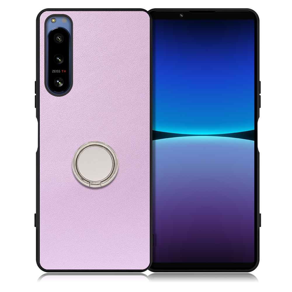 LOOF RING-SHELL Series Xperia 5 IV SO-54C / SOG09 用 [ラベンダーパープル] ケース 背面 ケース 背面 スマホケース ハードケース スマホリング リング付き リング 薄い 軽い 落下防止 スタンド 本革 かわいい