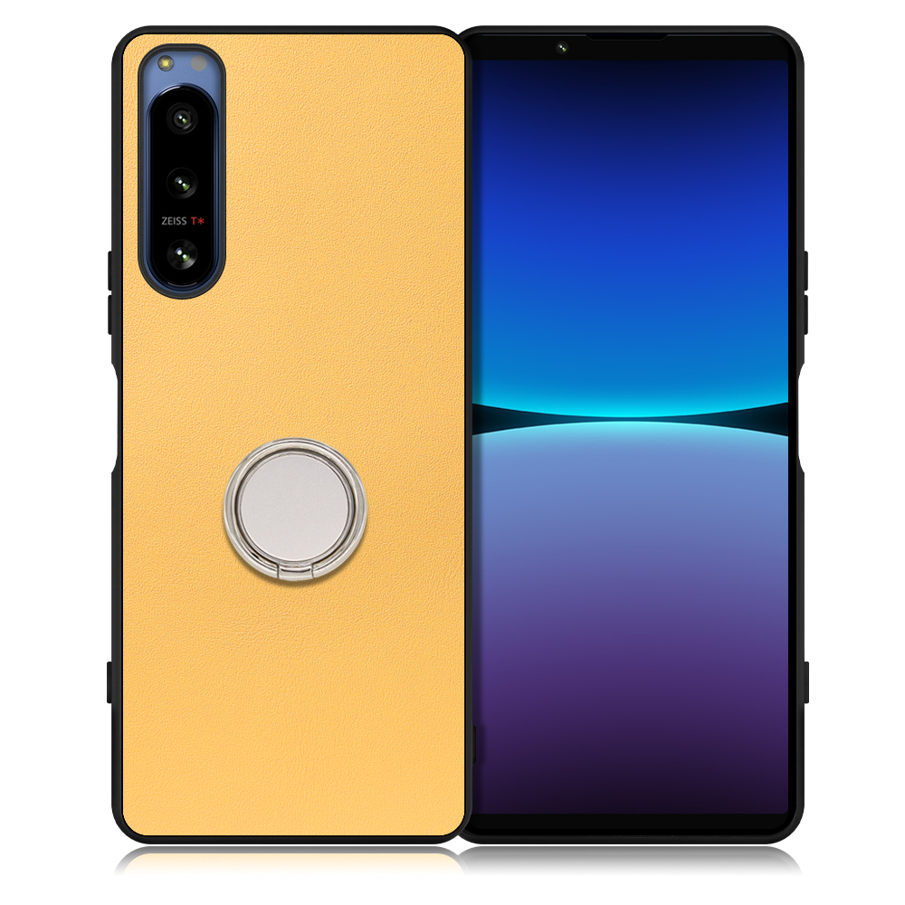 LOOF RING-SHELL Series Xperia 5 IV SO-54C / SOG09 用 [イエローベージュ] ケース 背面 ケース 背面 スマホケース ハードケース スマホリング リング付き リング 薄い 軽い 落下防止 スタンド 本革 かわいい