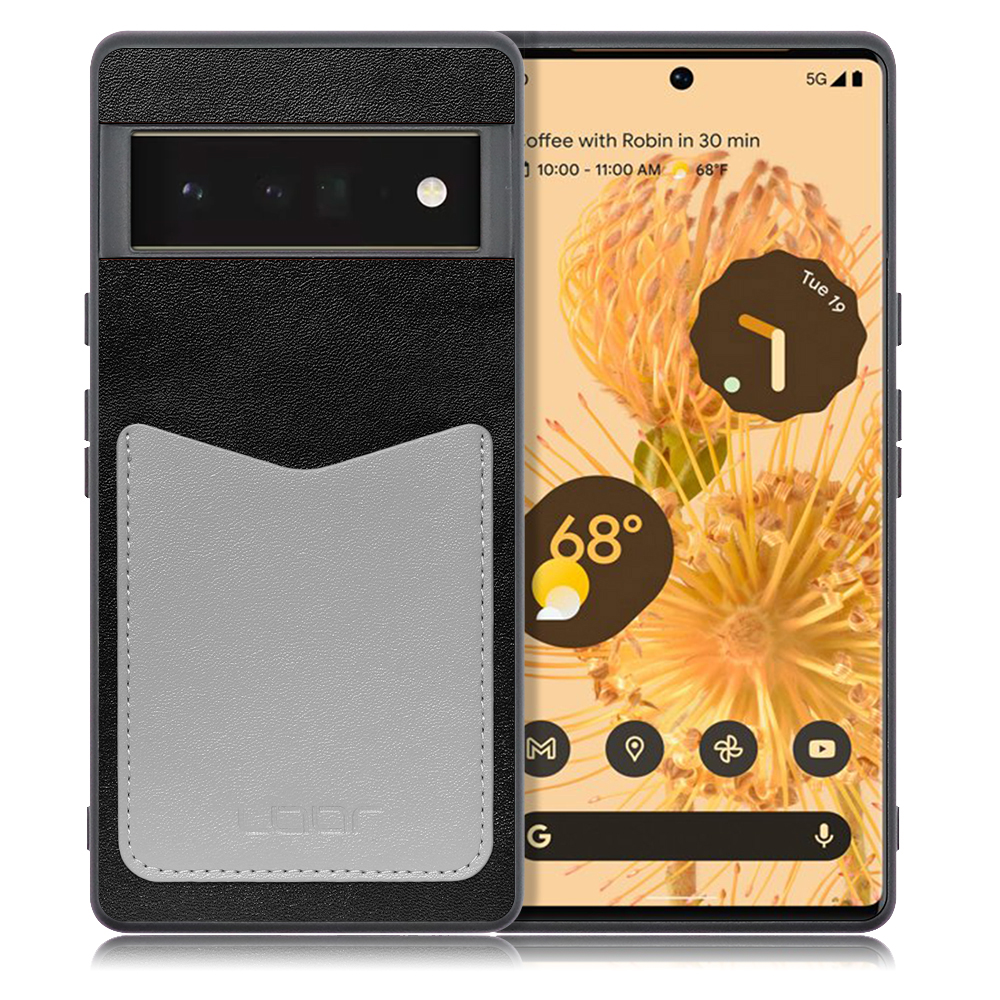 LOOF PASS-SHELL Series Google Pixel 6 Pro 用 [ブラックグレー] スマホケース ハードケース カードポケット カード収納 薄い 軽い PUレザー かわいい コンパクト カード スマホ
