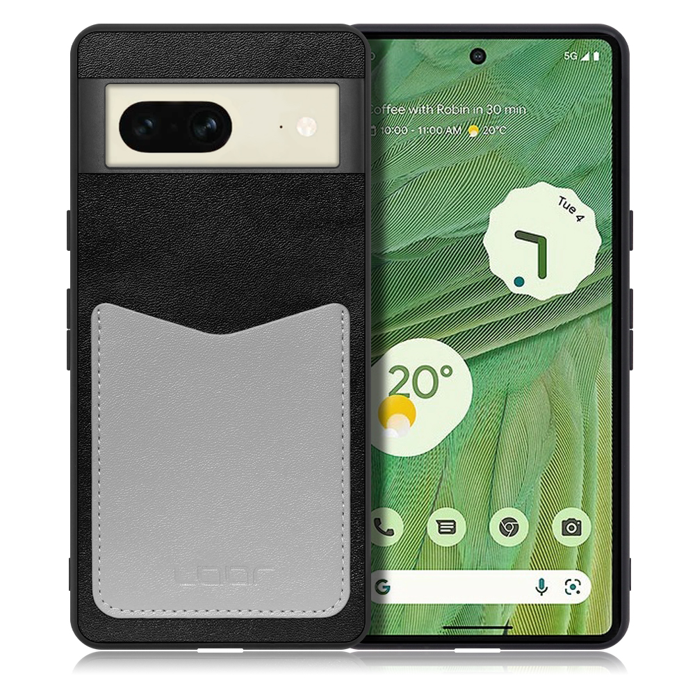 LOOF PASS-SHELL Series Google Pixel 7 用 [ブラックグレー] 背面 ケース スマホケース ハードケース カードポケット カード収納 薄い 軽い PUレザー かわいい コンパクト カード スマホ