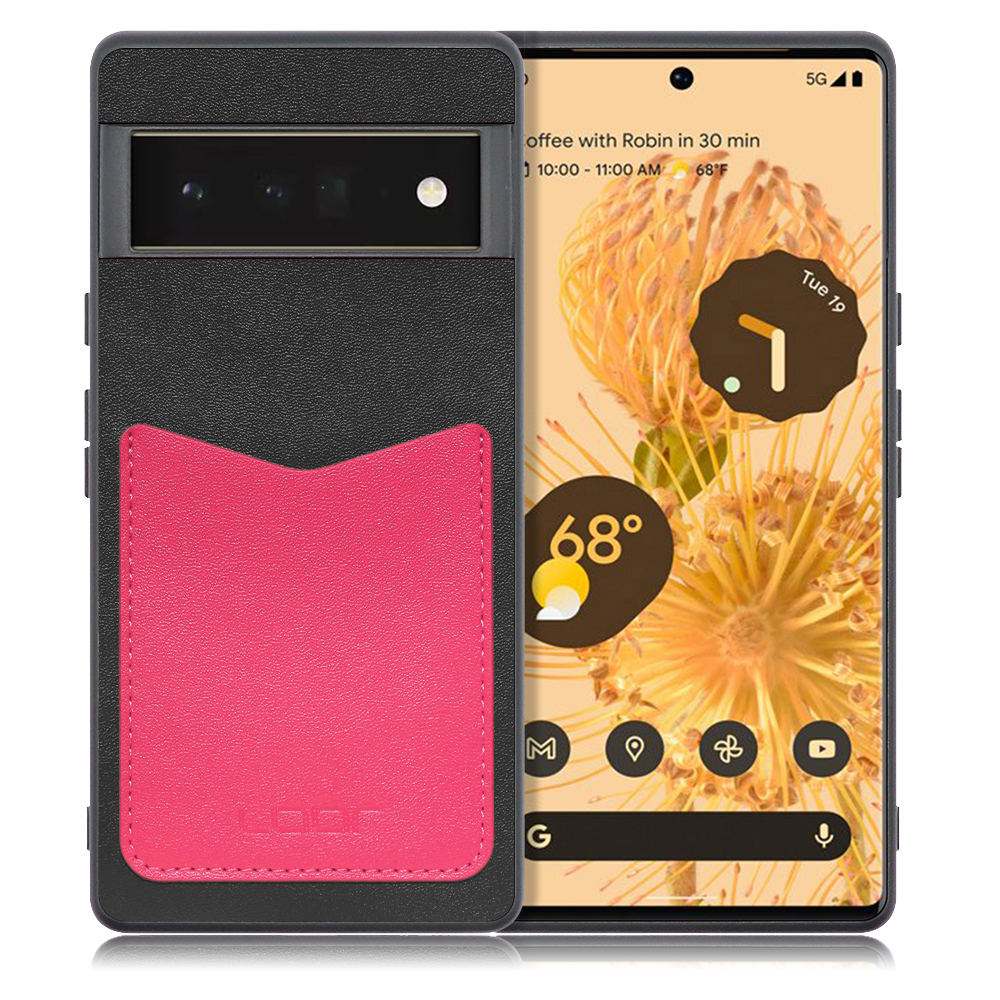 LOOF PASS-SHELL Series Google Pixel 6 Pro 用 [ブラックピンク] スマホケース ハードケース カードポケット カード収納 薄い 軽い PUレザー かわいい コンパクト カード スマホ