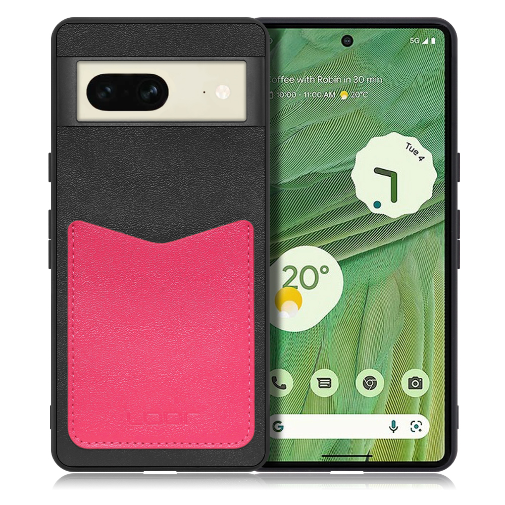 LOOF PASS-SHELL Series Google Pixel 7 用 [ブラックピンク] 背面 ケース スマホケース ハードケース カードポケット カード収納 薄い 軽い PUレザー かわいい コンパクト カード スマホ