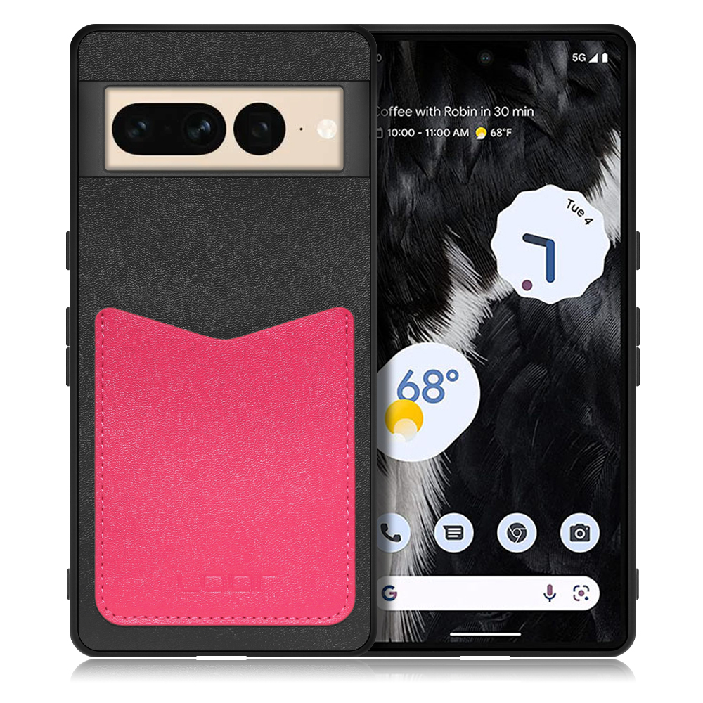 LOOF PASS-SHELL Series Google Pixel 7 Pro 用 [ブラックピンク] 背面 ケース スマホケース ハードケース カードポケット カード収納 薄い 軽い PUレザー かわいい コンパクト カード スマホ