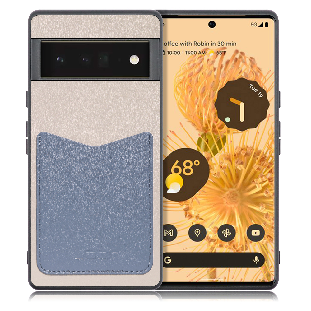 LOOF PASS-SHELL Series Google Pixel 6 Pro 用 [グレーブルー] スマホケース ハードケース カードポケット カード収納 薄い 軽い PUレザー かわいい コンパクト カード スマホ