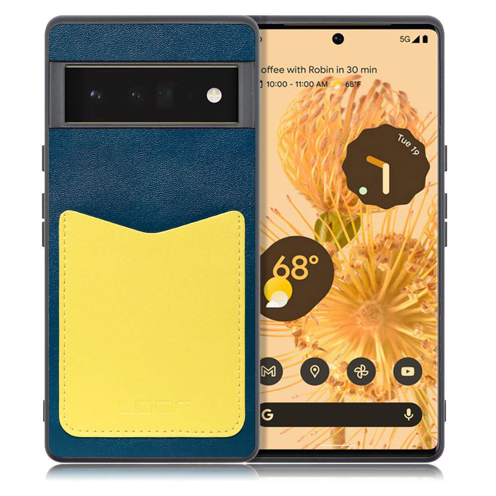 LOOF PASS-SHELL Series Google Pixel 6 Pro 用 [ネイビーイエロー] スマホケース ハードケース カードポケット カード収納 薄い 軽い PUレザー かわいい コンパクト カード スマホ