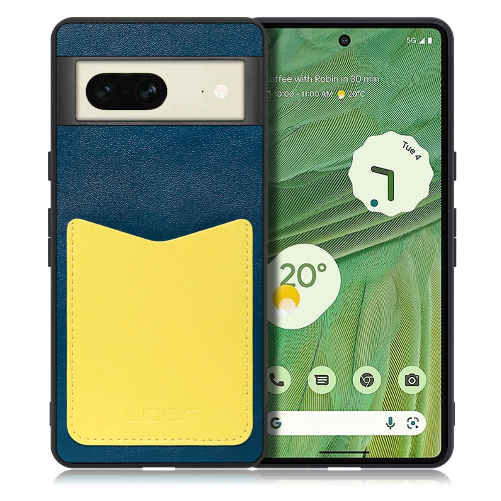 LOOF PASS-SHELL Series Google Pixel 7 用 [ネイビーイエロー] 背面 ケース スマホケース ハードケース カードポケット カード収納 薄い 軽い PUレザー かわいい コンパクト カード スマホ