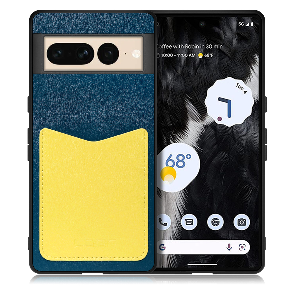 LOOF PASS-SHELL Series Google Pixel 7 Pro 用 [ネイビーイエロー] 背面 ケース スマホケース ハードケース カードポケット カード収納 薄い 軽い PUレザー かわいい コンパクト カード スマホ