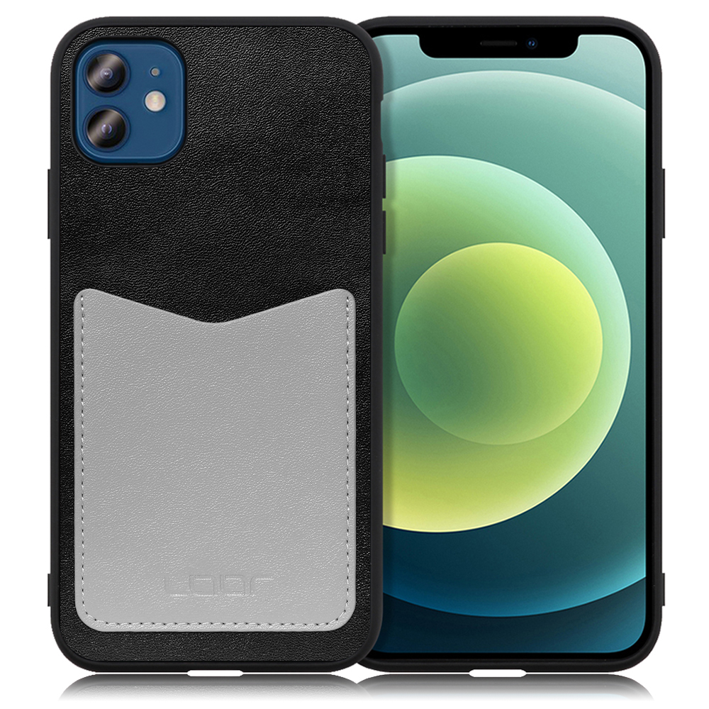 LOOF Pass-Shell Series iPhone 12 / 12 Pro 用 [ブラックグレー] スマホケース ハードケース カードポケット カード収納 薄い 軽い PUレザー かわいい コンパクト カード スマホ