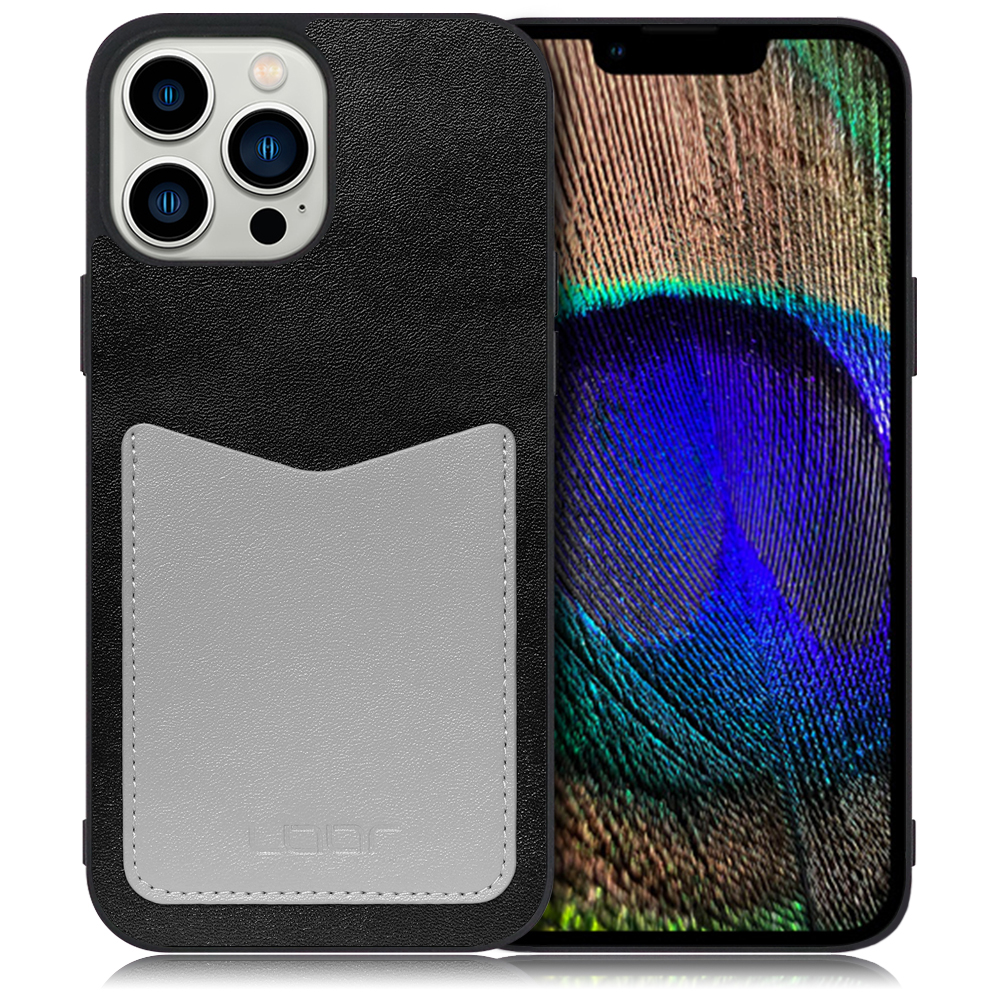 Looco Official Shop Loof Pass Shell Series Iphone 13 Pro Max 用 ブラックグレー スマホケース ハードケース カードポケット カード収納 薄い 軽い Puレザー かわいい コンパクト カード スマホ