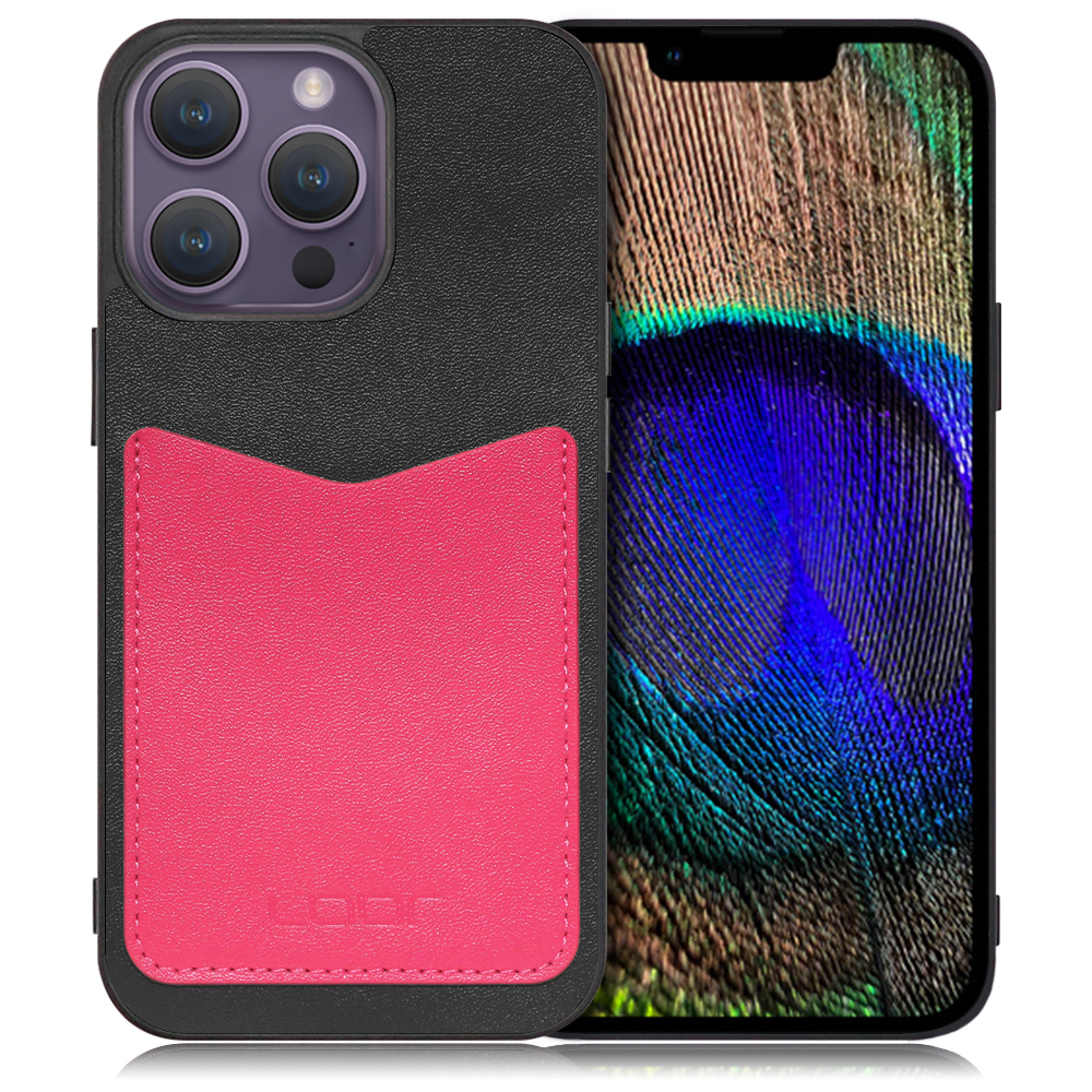 LOOF Pass-Shell Series iPhone 14 Pro Max 用 [ブラックピンク] スマホケース ハードケース カードポケット カード収納 薄い 軽い PUレザー かわいい コンパクト カード スマホ