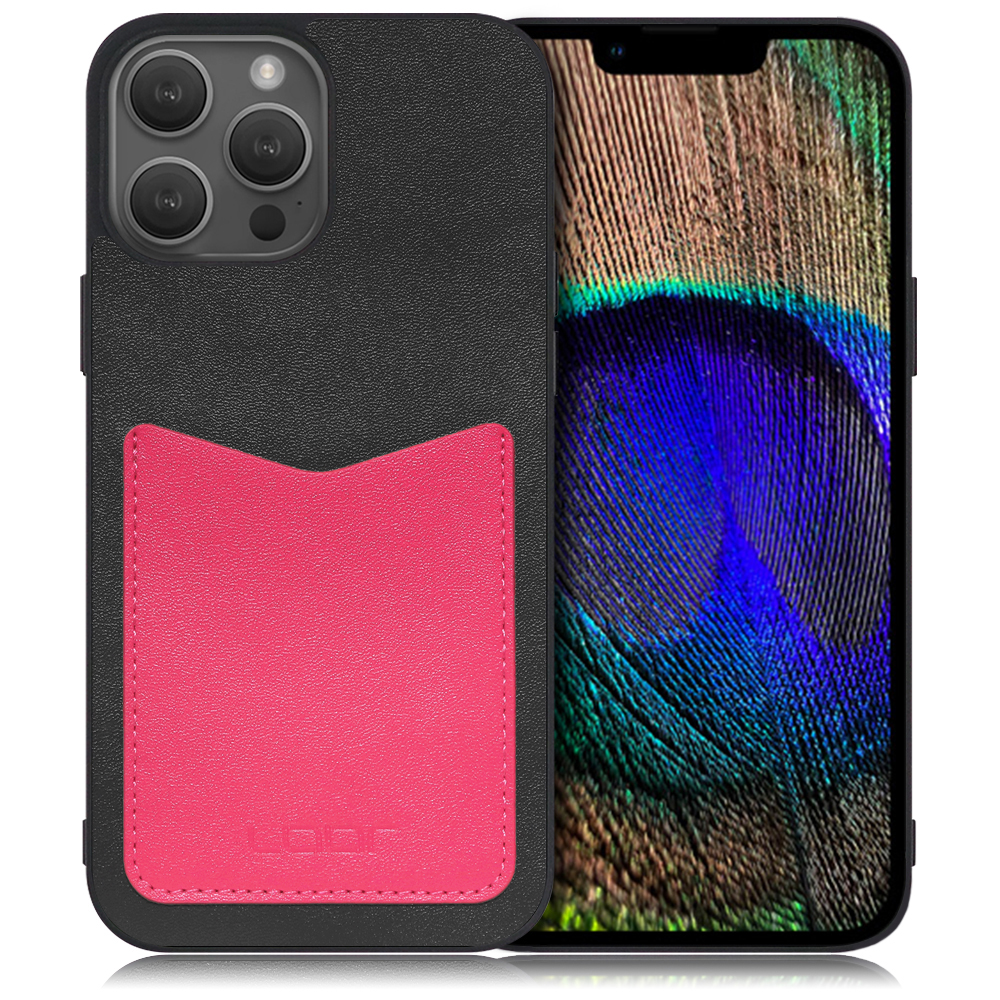 LOOF Pass-Shell Series iPhone 14 Pro 用 [ブラックピンク] スマホケース ハードケース カードポケット カード収納 薄い 軽い PUレザー かわいい コンパクト カード スマホ