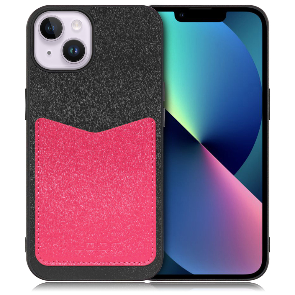 LOOF Pass-Shell Series iPhone 14 Plus 用 [ブラックピンク] スマホケース ハードケース カードポケット カード収納 薄い 軽い PUレザー かわいい コンパクト カード スマホ