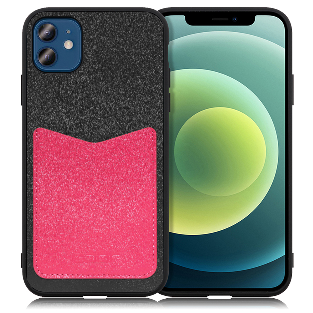 LOOF Pass-Shell Series iPhone 12 / 12 Pro 用 [ブラックピンク] スマホケース ハードケース カードポケット カード収納 薄い 軽い PUレザー かわいい コンパクト カード スマホ