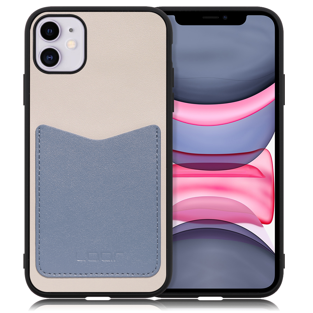 LooCo Official Shop LOOF PASS-SHELL Series iPhone 11 用 [グレーブルー] スマホケース  ハードケース カードポケット カード収納 薄い 軽い PUレザー かわいい コンパクト カード スマホ