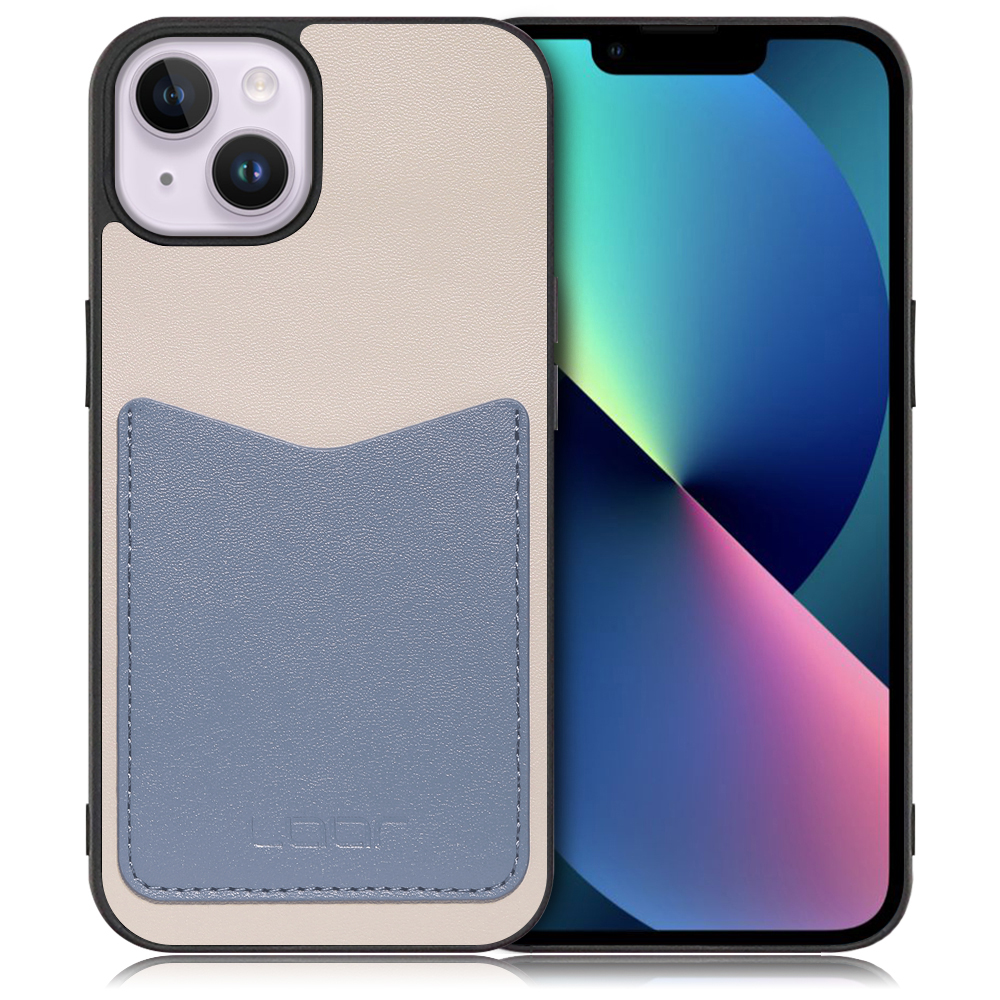 Looco Official Shop Loof Pass Shell Series Iphone 14 Plus 用 グレーブルー スマホケース ハードケース カードポケット カード収納 薄い 軽い Puレザー かわいい コンパクト カード スマホ